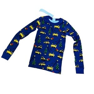 Hanna Andersson 130 Blue Christmas Pajama Top Organic Cotton Tree Cars 8 NWT